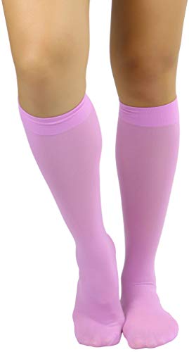 Image of ToBeInStyle Women's Opaque Knee High Nylon Fashion Socks Solid & w /Front Satin Bow