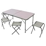 milani home - set tavolo campeggio, alluminio e oxford, con 4 sgabelli, 4 posti, bianco, piano 120 x 60 cm