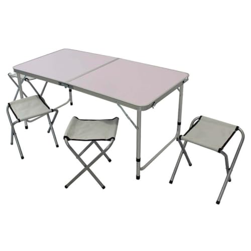 milani home - set tavolo campeggio, alluminio e oxford, con 4 sgabelli, 4 posti, bianco, piano 120 x 60 cm