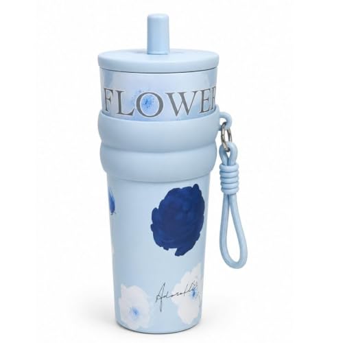 Image of STARFLYER Stylish Reusable Drinking Cup for Water, Juice & Cold Beverages | Portable Travel for Home, Office & Daily Use. (700ml Blue Rose Tumbler)