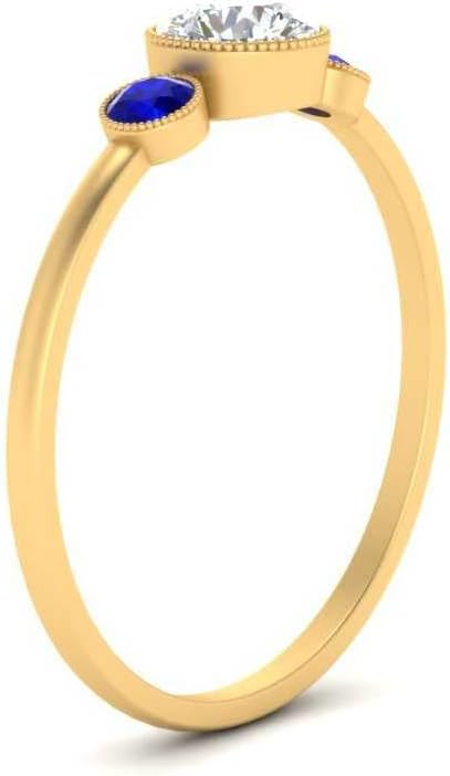 Choose Your Gemstone Bezel Set 3 Stone Diamond CZ Ring Yellow Gold Plated Round Shape 3 Stone Engagement Rings Matching Jewelry Wedding Jewelry Easy to Wear Gifts US Size 4 to 12