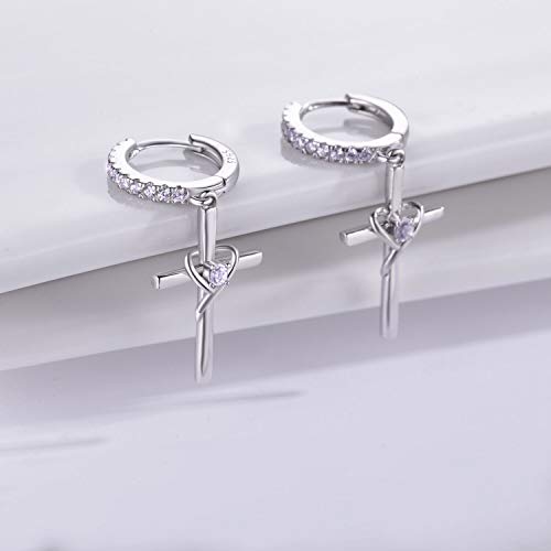 925 Sterling Silver Earrings For Women Heart Earrings For Girls Dangle Earrings Cross Jewelry Gifts For Valentine's Day, Anniversary Or Birthday By Amoraime (D-04-April) #TOP5