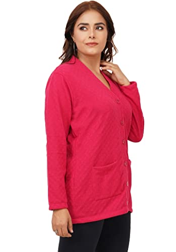 Image of Women's Woolen V-Neck Cardigan - Heavy Daffodil Fabric Winter Wear Acropolly Yarn Cardigan for Women with Front Pockets