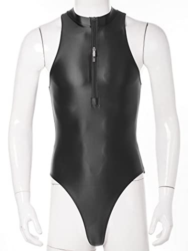 Mens One Piece Shiny Silky Sleeveless Mankini Leotards Compression Rash Guard Swimwear3