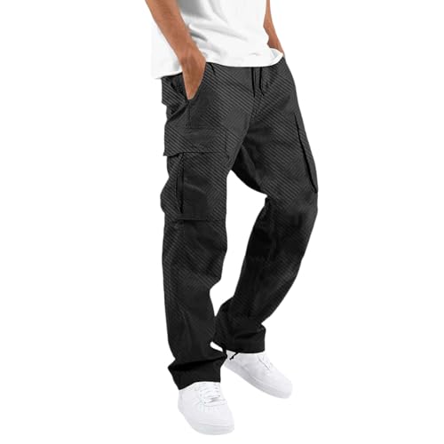 Men's Casual Cargo Pants Textured Baggy Wide Leg Hiking Loose Jogger Sweat Pants with Multi Pockets, S-3XL