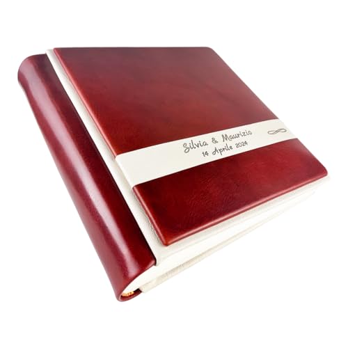 Album Fotografico Artigianale - Marte Cuoio - in Vero Cuoio con profilo ed inserto in ecopelle, Personalizzabile classico con velina,Matrimonio,Compleanno,Regalo,Wedding,Anniversario (Castagno)