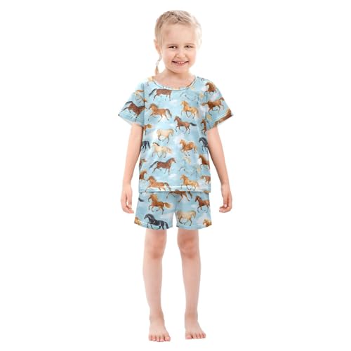 Pajama Sets Horse Pattern Short Sleeve Summer Sleepwear 2 Piece Pjs3