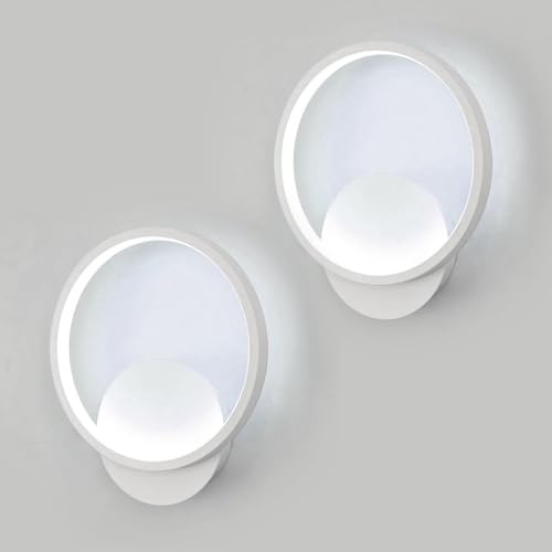 Osairous 2 Pièces Applique Murale Intérieure, 12W 1350LM Ronde Lampe Murales Moderne, Lumière Blanche Froide 6500K Aluminium Luminaire Murale pour Chambre Salon Salle...