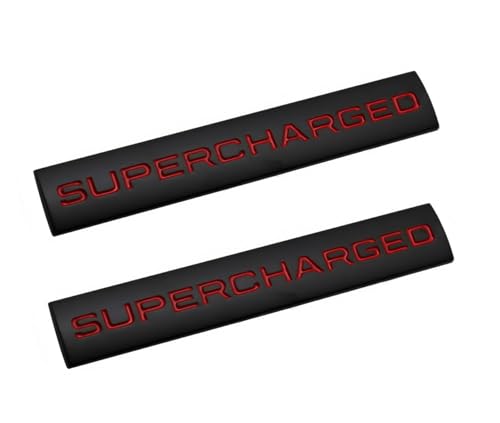 Image of 2pcs Supercharged Metal Car Emblem Premium Auto Badge Rear Trunk Side Decal Sticker (Black Red)