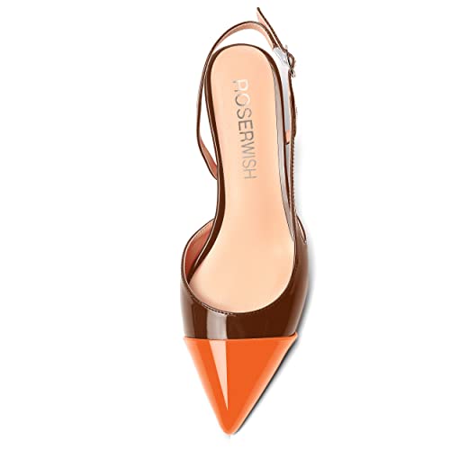 ROSERWISH Womens Pointed Toe Slingback Comfortable Patent Wedding Buckle Fashion Wedge Low Heel Pumps Dress Shoes 2 Inch3