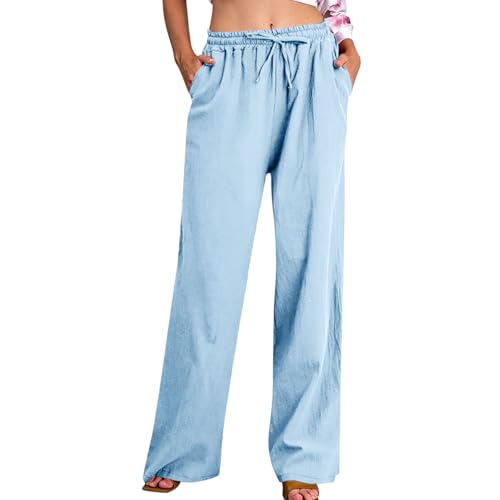 Pantalones Mujer Verano,Mis Pedidos Algodón y Lino Cintura Alta Pierna Ancha Baggy Pantalones Deportivos Frescos Ligeros Respirable Pantalón de Chándal Suave y Cómodo Color Sólido Pantalon Diario
