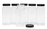 CLEAR PLASTIC SQUARE BAIRE BOTTLES - 8 oz Refillable Containers, 6-PACK - Black Lids - ORGANIZE YOUR KITCHEN, CRAFT ROOM, GARAGE or CREATE WEDDING AND PARTY FAVORS - BONUS One 2 oz Matching Bottle