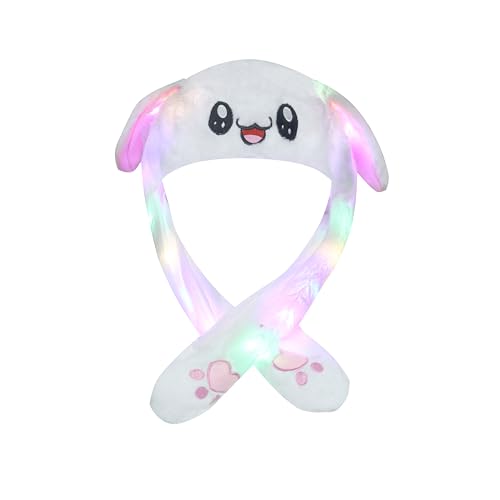Moving Jumping Rabbit Bunny Hat Ear,Bunny Hat with Ears that move,crazy hats for Cosplay (White glow)