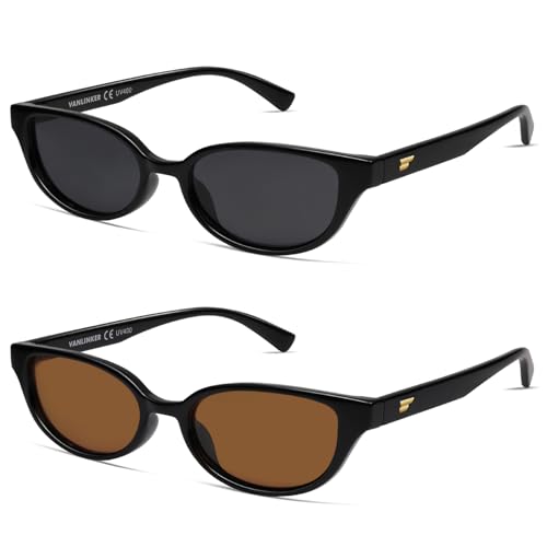 Image of VANLINKER Retro Semi Oval Polarized Sunglasses for Women Men Trendy Small 90s Style Vintage Narrow Rectangle Frame VL9833