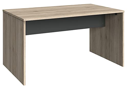 PEGANE Meuble de Bureau Coloris Imitation chêne San Remo, rechampis Graphite - Longueur 140 x Hauteur 72 x Profondeur 40 cm
