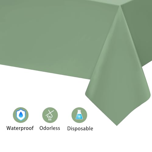 Image of Kopokita 6 Pack Sage Green Plastic Tablecloths Disposable 54 x 108 Inch