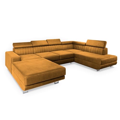 Masseno Canapé d'angle Siena R-S avec Fonction Couchage Forme en U, Classique, avec Coffre de...