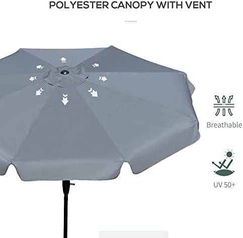 Outsunny 2.7m Patio Parasol Garden Umbrellas Outdoor Sun Shade Table Umbrella with Tilt, Crank, 8 Ribs, Ruffles