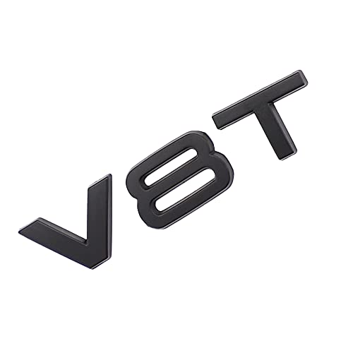 Image of V8T Emblem 3D Metal Badge Car Hood Truck Door Side Rear Trunk Emblem Sticker Decals for RS Sline V8T S3 S4 S5 S6 S7 S8 A4L A5 A6L A3 A4 A7 Q3 Q5 Q7 (Black)