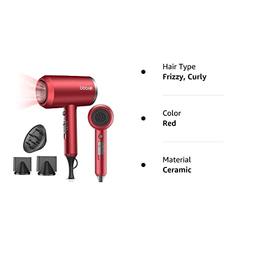 Ionic Hair Dryer, Dooair 1875W Blow Dryer With Diffuser And Concentrator, Professional Hair Dryer For Curly Hair, Negative Ion Technology, Constant Temperature Hair Care For Light And Quiet (Red) #TOP7