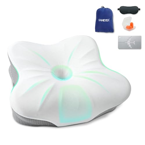 SAHEYER Memory Foam Camping Pillow, Travel Pillows for Sleeping, Cervical Neck Support Camping Gear Accessories - Small Pillow Travel Essentials for Sleeping, Backpacking, Hammock, Gray