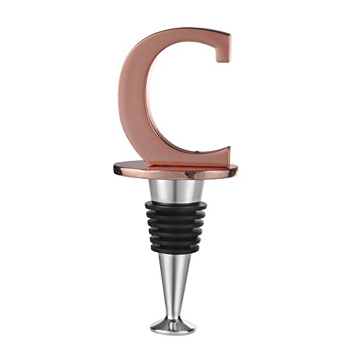 Wine and Beverage Bottle Stopper With Rose Gold Finish-Perfect Presents/Gift Idea for Valentines Day, Mothers Day, Fathers Day, Thanksgiving Day,C-Initial (Letter C)