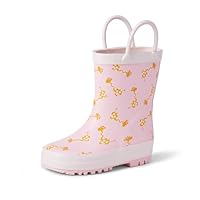 Amazon Essentials x Sofia Grainge Unisex Babies' Waterproof Rubber Rain Boots, Light Pink Giraffes, 2 Little Kid