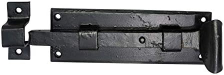 Adonai Hardware Imlah Black Antique Iron Hand Forged Door Bolt (6", Black Powder Coated)