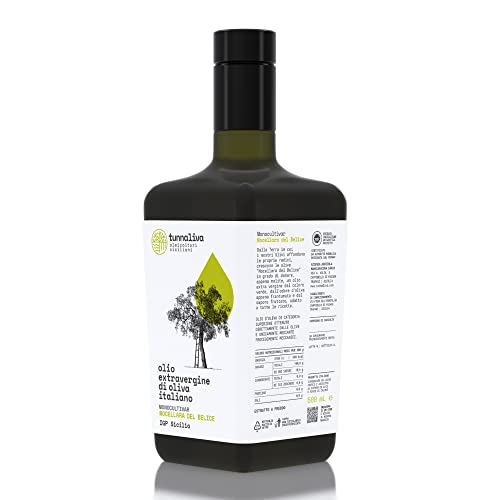 Olio EVO Tunnaliva - Olio Extra Vergine di Oliva Italiano - 100% Nocellara del Belice - IGP Sicilia - Bottiglia 500 mL