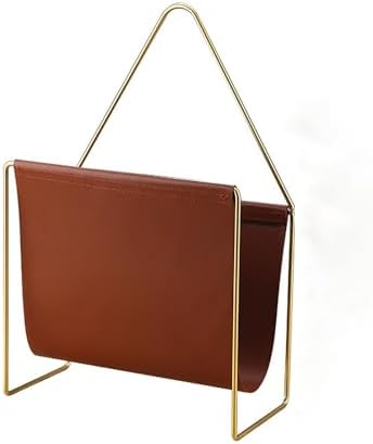Modern Leatherette & Metal Magazine Rack, 2-Slot Portable File Holder for Books & Newspapers, Stylish European Design Storage Organizer for Home & Office