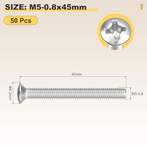 Image of METALLIXITY Semi-Countersunk Oval Head Machine Screws (M5-0.8x45) 50Pcs, 304 Stainless Steel Phillips Cross Recessed Machine Screw Bolts - for Furniture Assembly DIY Projects, Silver