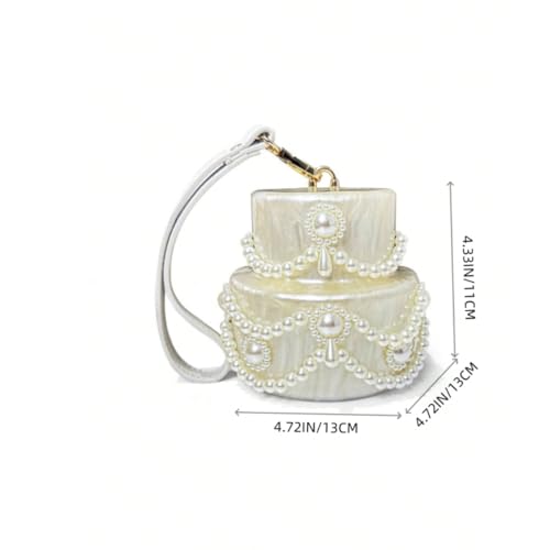 Image of Cake Shaped Acrylic Clutch Pearl Handbags Beaded Evening Bag Mini Clutch Handbag for Wedding Cocktail Party Prom