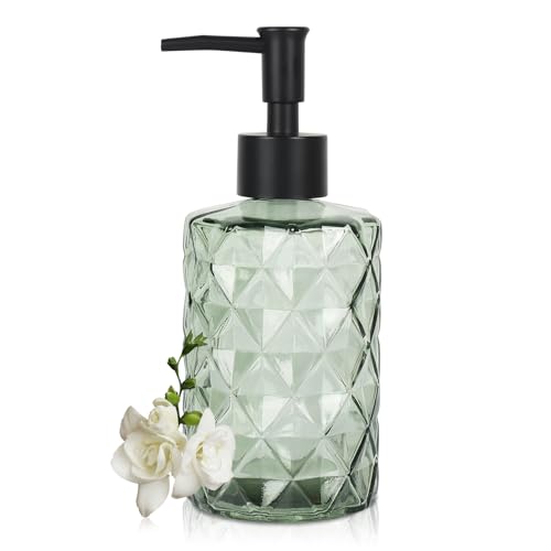 Dispensador de jabón verde de 330 ml con diseño de rombos y bombas de plástico para el baño, para lavavajillas y jabón líquido