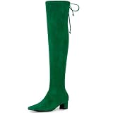 Perphy Square Toe Comfy Thigh High Boots Stretch Over the Knee Green Boots for Women 7 m US