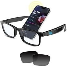 Smart Bluetooth Audio Glasses with Open-Ear Speakers, Extra UV400 Polarized Sunglass Lenses Included, Wireless Music & Calls, Compatible with iOS & Android, 5H Playtime