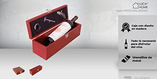 Miniatura 2 de Lucahome - Set De Accesorios Sommelier Con Caja De Madera Para Vino Personalizada- Incluye Sacacorchos, Termómetro Y Anillo De Goteo - Ideal Para Regalo Caja 3 Accesorios Personalizada