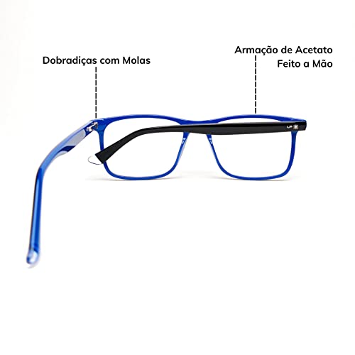 Óculos com filtro de luz azul Gamer e Leitura | Computador TV Celular - Clássico (Azul)