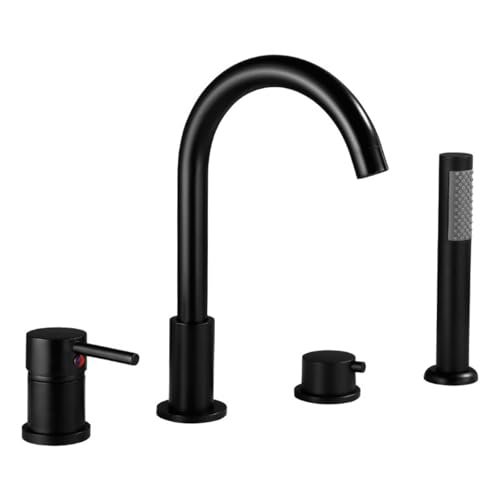 Juego de cabezal de ducha, batidora de ducha de baño negro de 3 agujeros de baño de 3 agujeros palanca individual con bocadillo giratorio largo con toque de agua fría ducha de toque, negro Aqiong
