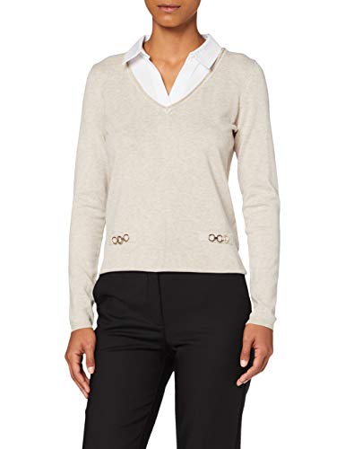 Morgan Pull Manches Longues Col Chemise Mbasti Su�ter, Beige Chine, TS para Mujer