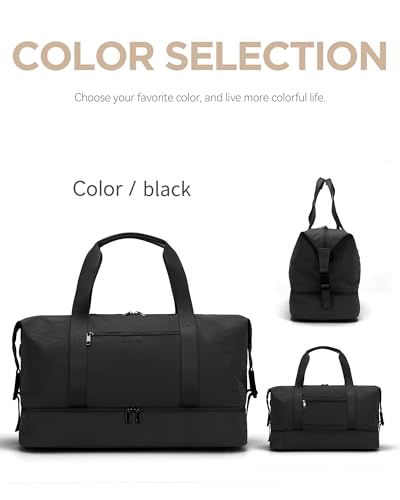 Image of Oeihuivt Weekender Bags for Women - 21 Inch Large Travel Duffel Bag with Shoe Compartment, Heavy-Duty Canvas Leather Carry On Overnight Tote, Black-1A, 21, Weekend Trip