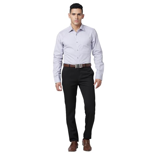 Image of Raymond Men Slim Fit Structure Pattern Pure Cotton Semi Cutaway Collar Full Sleeve Formal Shirt