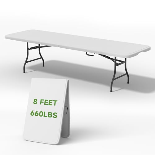 Ortus Collective 8ft Heavy Duty Folding Table - 660lb Capacity, Commercial Grade Steel Frame & Safety Lock. Portable for Indoor, Outdoor, Parties, Camping (1 Pack)