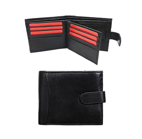 ODS:UK Mens RFID Blocking Safe Soft Leather Tri Fold Wallet Card Slots Id Window and Coin Pocket (Black - Style 4)