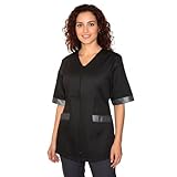 Photo Gallery camici da lavoro donna con zip,casacca,a scelta tra 4 colori, estetista,parrucchiera, maestra asilo,alimentari (nero inserto laminato grigio, xl)