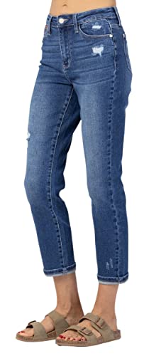 Judy Blue Women's High Waist Rainbow Embroidery Cropped Straight Leg Jeans3