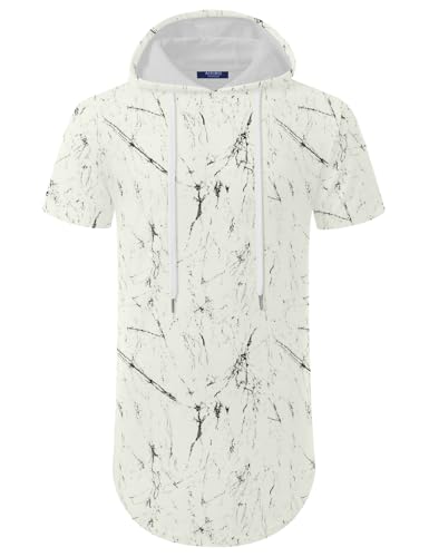 Aiyino Men's M-5X Big And Tall Short Sleeve Fashion Athletic Hoodies Sport Sweatshirt Hip Hop Pullover 3XL Printed White