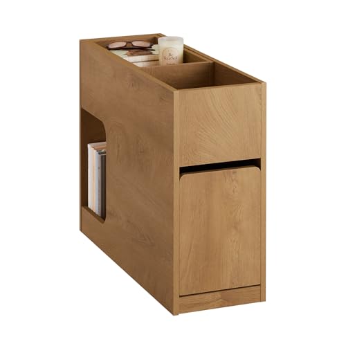 SoBuy Beistelltisch schmal mit abnehmbarem Tablett & Schublade, 25cm breit Couchtisch Sofatisch Nachttisch für Wohnzimmer Schlafzimmer, Natur, B25 x T70 x H55 cm, FBT158-N
