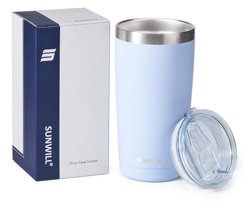 Image of SUNWILL Travel Coffee Tumbler 20 oz, Insulated Mug with Lid, Stainless Steel Cup for Hot and Cold Drinks, Powder Coated Iceberg