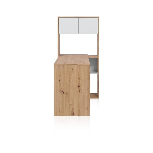 Miniatura 6 de Duehome Mesa-Estantería Reversible De 3 Posiciones, Escritorio, Librería, Modelo Dess, Acabado En Color Roble Nodi Y Blanco Artik, Medidas: 108 Cm Largo X 140 Cm Alto X 70 Cm Fondo