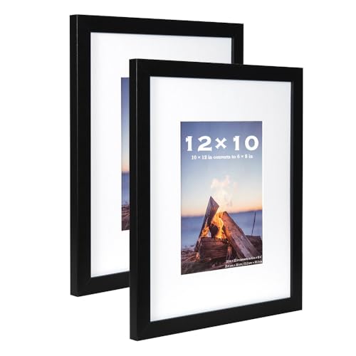 Scholar Tree Black 12x10 Photo Frames Set of 2 - Wooden Picture Frames for Wall Mounting with 8x6 Mat